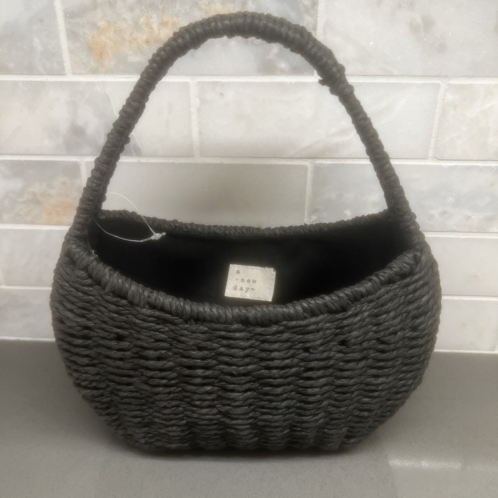NEW-A New Day Black Woven Straw Mini Bag